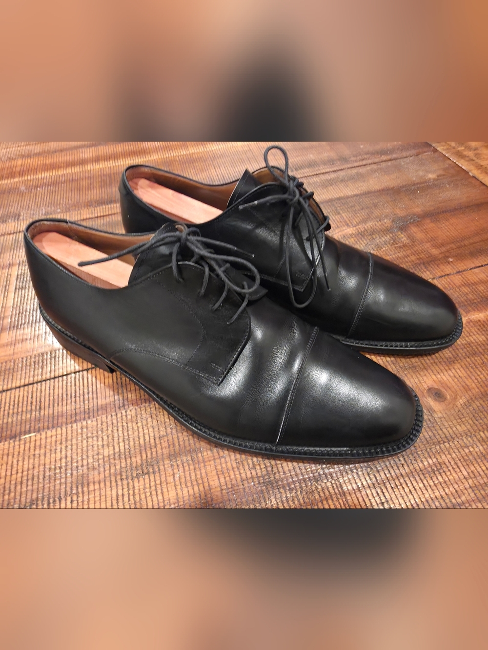 Pronto Uomo Firenze Black Leather Cap Toe Oxford Dress Shoes Mens 11 Italy